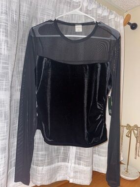 wild fable Black Velvet & Sheer Mesh Long Sleeve Top